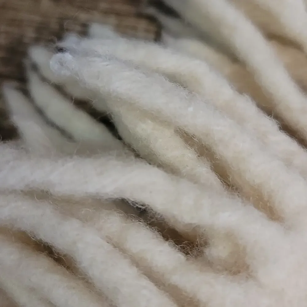 Vintage Cream 100% Wool Throw Blanket with Fringe 44x34 cottagecore cabin